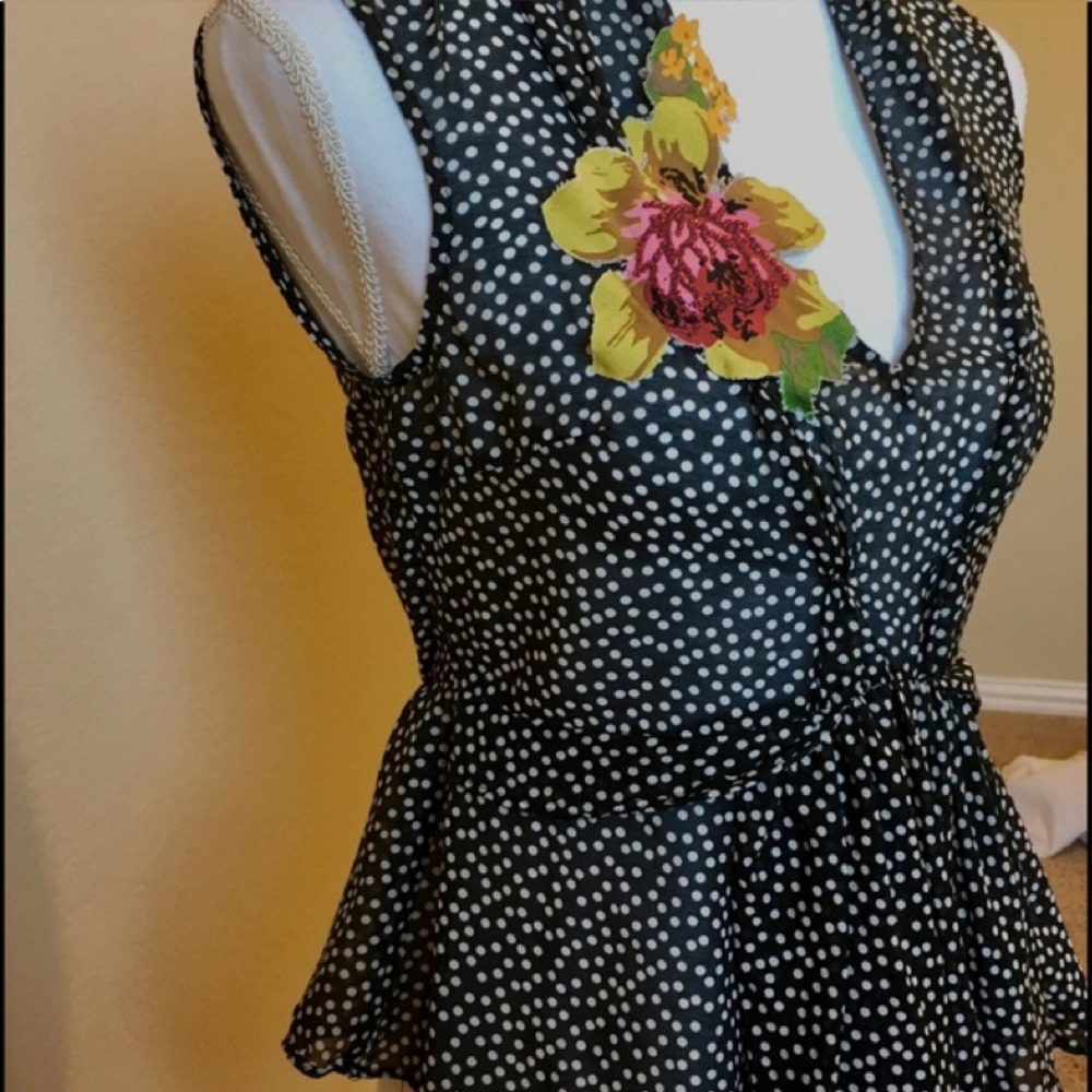 Anthropologie Black and White Polka Dot Blouse